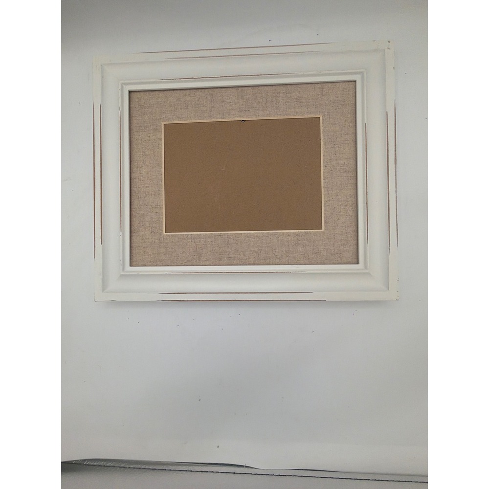 Shabby Chic White Distressed Wooden Picture Frame Linen Mat 10.5x12.5